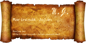 Marincsák Jolán névjegykártya